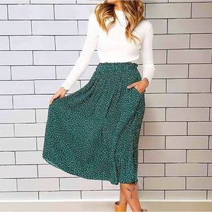 Exlura Womens High Waisted Polka Dot Skirt with Pockets